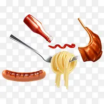 矢量美食食物素材烤肉面条香肠-空若网 矢量美食食物素材烤肉面条香肠-空若网