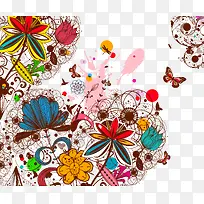 矢量彩色复古花朵插画-空若网 矢量彩色复古花朵插画-空若网