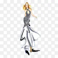 手绘礼服婚纱模特插画-空若网 手绘礼服婚纱模特插画-空若网