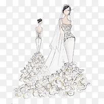 手绘礼服婚纱模特插画-空若网 手绘礼服婚纱模特插画-空若网