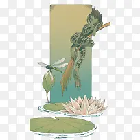 矢量蜥蜴和荷花-空若网 矢量蜥蜴和荷花-空若网