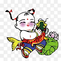 手绘可爱福娃金鱼-空若网 手绘可爱福娃金鱼-空若网