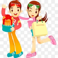 可爱送礼小孩手绘-空若网 可爱送礼小孩手绘-空若网