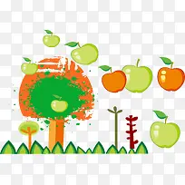 矢量卡通水彩植物苹果彩色-空若网 矢量卡通水彩植物苹果彩色-空若网
