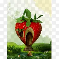 可爱卡通草莓房子背景-空若网 可爱卡通草莓房子背景-空若网