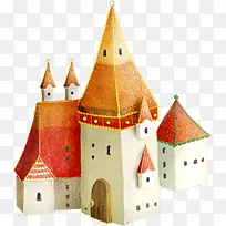 手绘黄色水彩城堡-空若网 手绘黄色水彩城堡-空若网