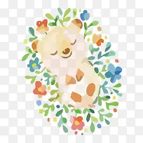 矢量睡在花丛里的小熊素材-空若网 矢量睡在花丛里的小熊素材-空若网