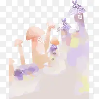 手绘梦幻彩色蘑菇屋-空若网 手绘梦幻彩色蘑菇屋-空若网