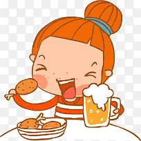 橙色卡通爱吃女孩装饰图案-空若网 橙色卡通爱吃女孩装饰图案-空若网