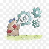 卡通手绘修理齿轮的动物-空若网 卡通手绘修理齿轮的动物-空若网