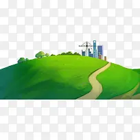 绿色绿树大楼山坡-空若网 绿色绿树大楼山坡-空若网