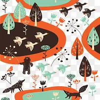 卡通手绘树底纹-空若网 卡通手绘树底纹-空若网