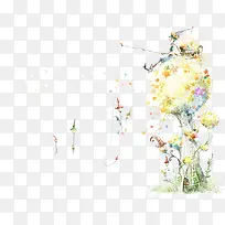 小树上的卡通手绘男孩-空若网 小树上的卡通手绘男孩-空若网