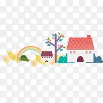 卡通彩虹房子小树-空若网 卡通彩虹房子小树-空若网