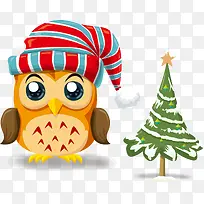 手绘卡通猫头鹰小树图案-空若网 手绘卡通猫头鹰小树图案-空若网