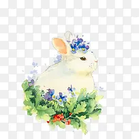 手绘白色兔子花朵-空若网 手绘白色兔子花朵-空若网