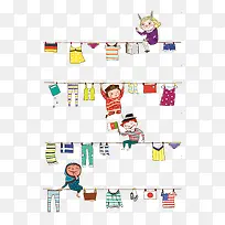 手绘卡通彩色晾衣服-空若网 手绘卡通彩色晾衣服-空若网