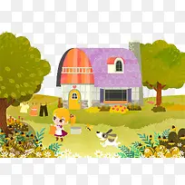 手绘女孩晒衣服图-空若网 手绘女孩晒衣服图-空若网