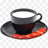 黑色杯子牛奶 草莓片-空若网 黑色杯子牛奶 草莓片-空若网