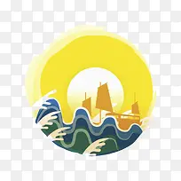 手绘水浪和船-空若网 手绘水浪和船-空若网