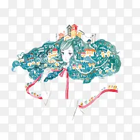 矢量水彩插画-空若网 矢量水彩插画-空若网