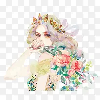 矢量水彩少女-空若网 矢量水彩少女-空若网