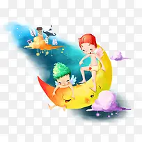 月亮上的卡通儿童-空若网 月亮上的卡通儿童-空若网