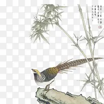 水彩古风竹子鸟-空若网 水彩古风竹子鸟-空若网