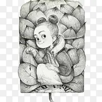 方形插画黑白少女-空若网 方形插画黑白少女-空若网