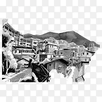 黑白插画房屋-空若网 黑白插画房屋-空若网