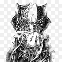 黑白翅膀人物插画-空若网 黑白翅膀人物插画-空若网
