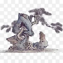国画古树卡通矢量图-空若网 国画古树卡通矢量图-空若网