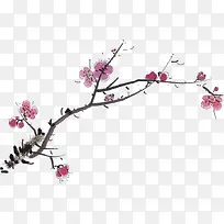 手绘粉色梅花树枝国画-空若网 手绘粉色梅花树枝国画-空若网