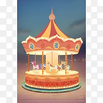 旋转的木马卡通插画-空若网 旋转的木马卡通插画-空若网