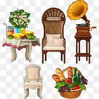 矢量卡通家具与水果食物-空若网 矢量卡通家具与水果食物-空若网