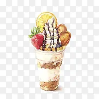 手绘水彩水果冰激凌-空若网 手绘水彩水果冰激凌-空若网