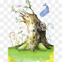 卡通树屋插画-空若网 卡通树屋插画-空若网