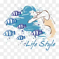 卡通手绘鱼女人-空若网 卡通手绘鱼女人-空若网