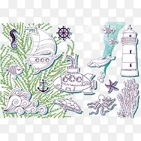 卡通海洋手绘矢量图-空若网 卡通海洋手绘矢量图-空若网