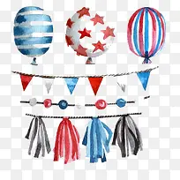水彩画的气球和彩旗-空若网 水彩画的气球和彩旗-空若网