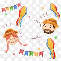 水彩人物头像和彩旗-空若网 水彩人物头像和彩旗-空若网