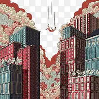 创意手绘特色楼房-空若网 创意手绘特色楼房-空若网