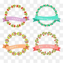 丝带装饰圣诞花环矢量素材-空若网 丝带装饰圣诞花环矢量素材-空若网