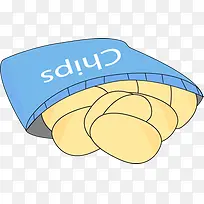 蓝色手绘卡通薯片-空若网 蓝色手绘卡通薯片-空若网