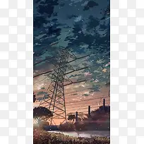 天空晚霞动漫插画-空若网 天空晚霞动漫插画-空若网