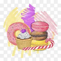 手绘食物蛋糕甜甜圈-空若网 手绘食物蛋糕甜甜圈-空若网