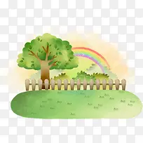 手绘绿树彩虹卡通-空若网 手绘绿树彩虹卡通-空若网