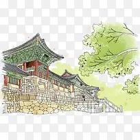 古典建筑和绿树-空若网 古典建筑和绿树-空若网