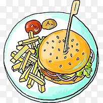 手绘卡通汉堡包薯条-空若网 手绘卡通汉堡包薯条-空若网