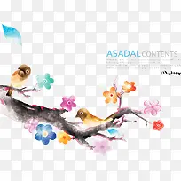 水彩花鸟图-空若网 水彩花鸟图-空若网